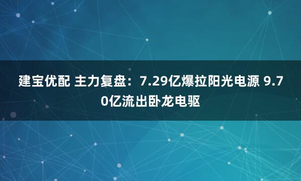 建宝优配 主力复盘：7.29亿爆拉阳光电源 9.70亿流出卧龙电驱